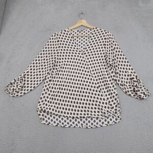 Pleione Blouse Shirt Womens Medium White Geometric Wrap Front 3/4 Sleeve Top